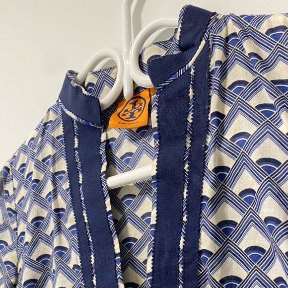 Tory Burch White & Navy Cotton Blouse/Tunic Size 0 - Picture 6 of 8